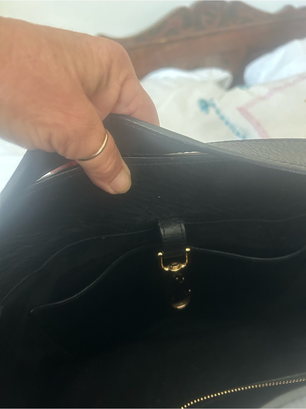 Anine Bing Black Leather Bucket Messenger with Gold Logo - Picture 3 of 5
